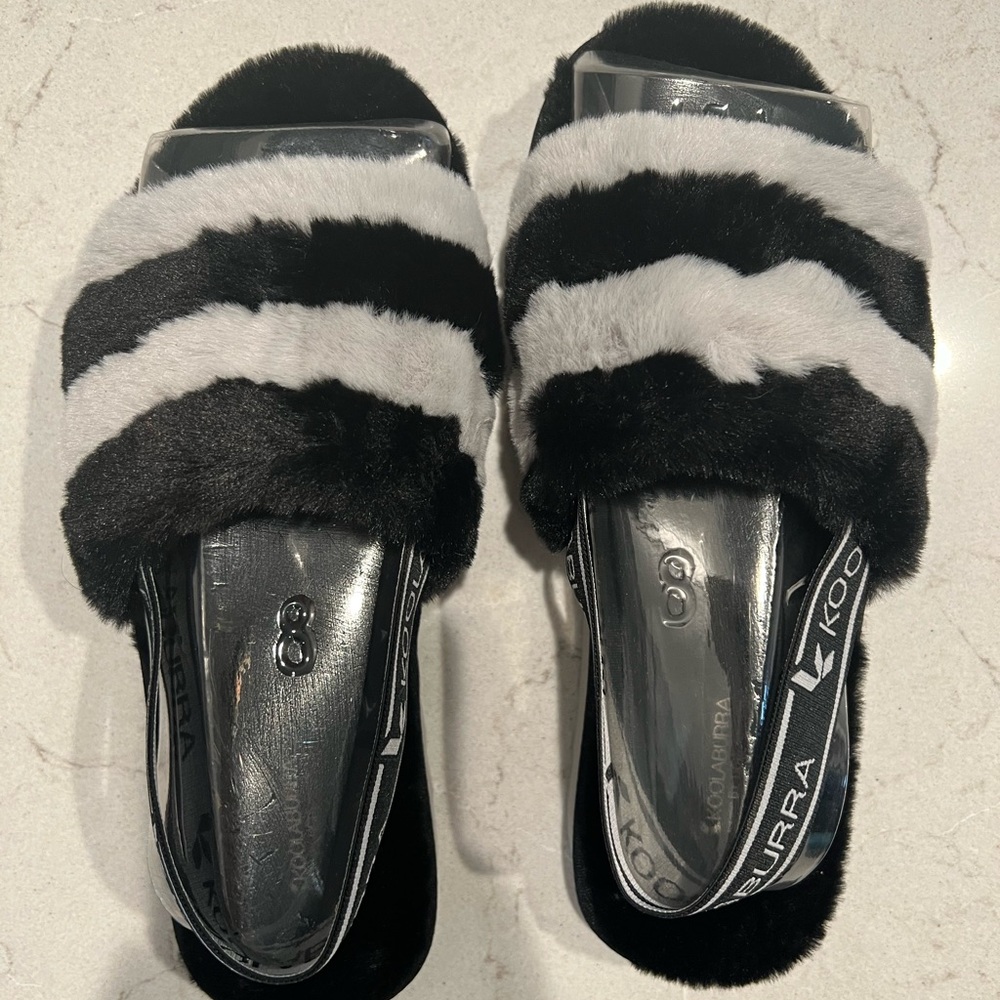 Kookaburra slingback furry slippers